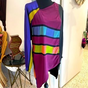 MOSSWEAR Vintage Silk Vibrant Multi Jewel Colors Long Sleeve Top! USA. S